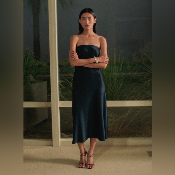 Ten Aritzia Exclusive Satin Strapless Maxi Formal Evening Cocktail Dress Sz S - Picture 3 of 14